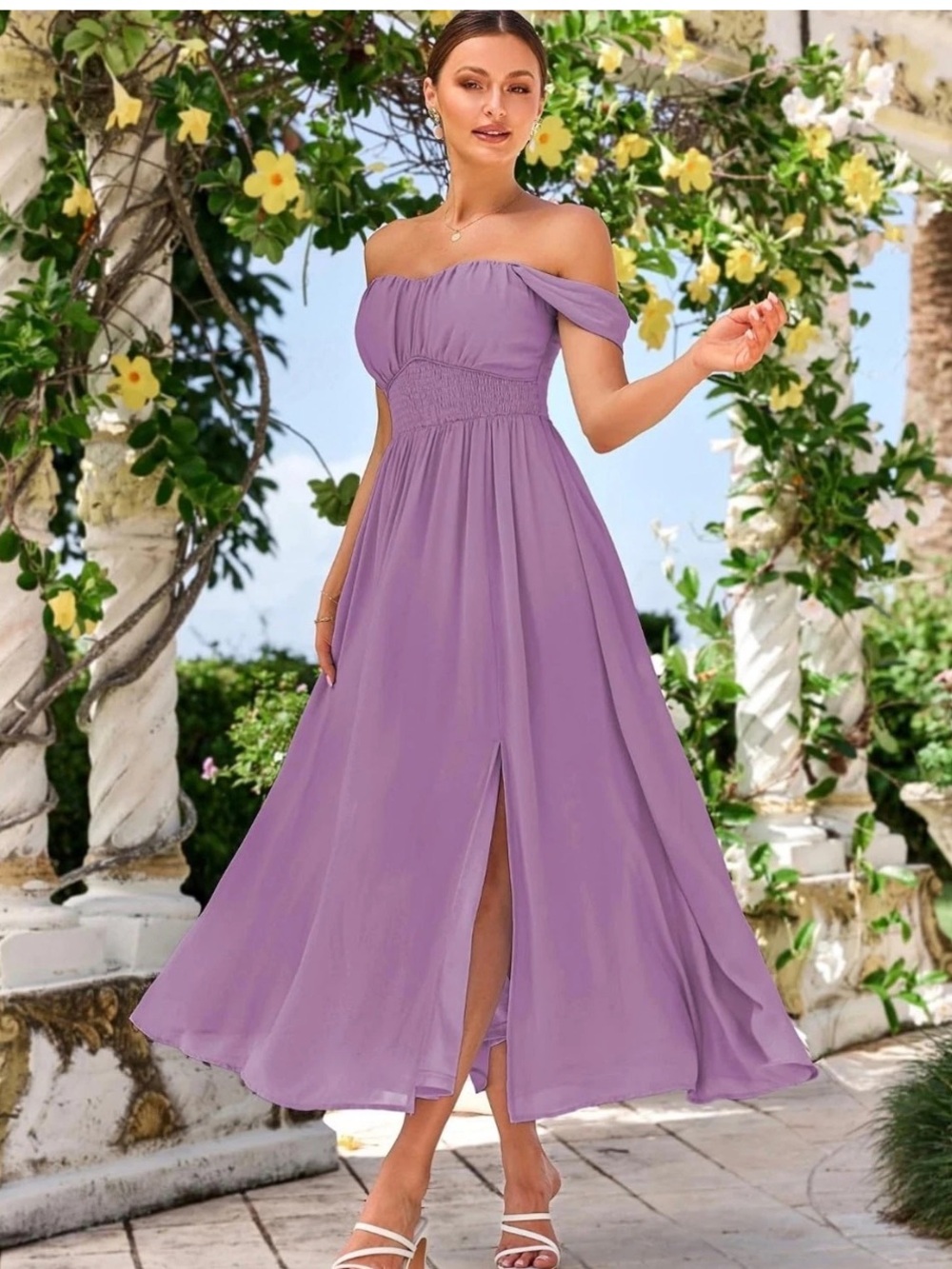NWT Grace Karin 
Lavender Maxi Sundress with Smocked Waist